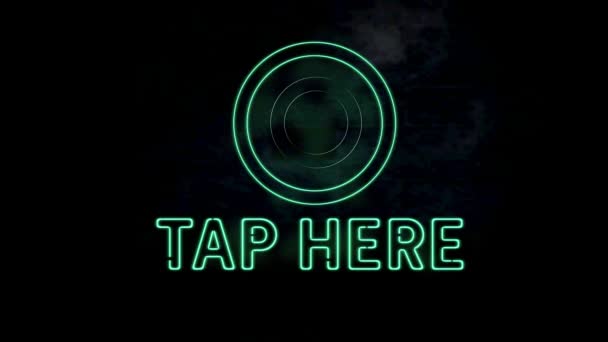 Animation Green Neon Text Tap Here Black Background Social Media — Stock Video
