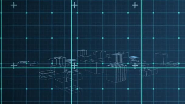 Digital Animation City Model Spinning Grid Network Blue Background Architectural — Stock Video