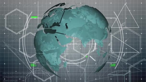 Animação Globo Sobre Formas Geométricas Rede Conexão Interface Digital Global — Vídeo de Stock