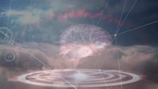人間の脳と医療データ処理における接続のネットワークのアニメーション グローバルサイエンス デジタルインターフェース テクノロジー ネットワーキングの概念デジタルで生成されたビデオ — ストック動画