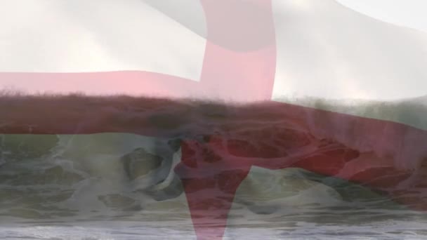 Animation Englands Flagga Viftande Över Soliga Vågor Havet Patriotism Semester — Stockvideo
