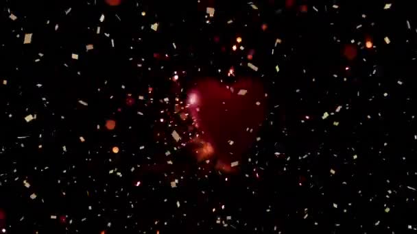 Animatie Van Confetti Vallen Met Roze Harten Zwarte Achtergrond Valentijnsdag — Stockvideo