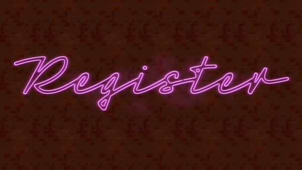 Animace Růžového Neonového Textu Registrace Nad Kaštanovým Pozadím Sociální Média — Stock video