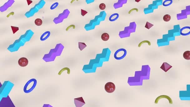 Animación Múltiples Formas Abstractas Moviéndose Movimiento Hipnótico Sobre Fondo Púrpura — Vídeo de stock