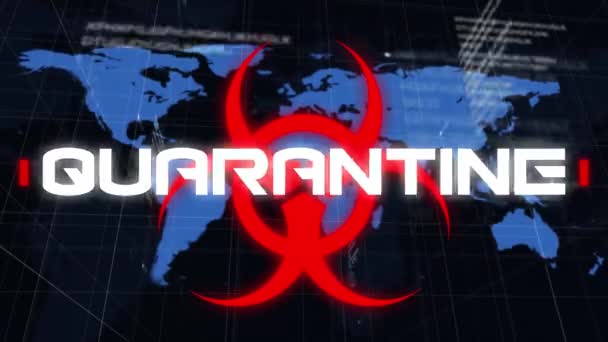 Animatie Van Covid Tekst Biohazard Symbool Wereldkaart Global Covid Pandemisch — Stockvideo