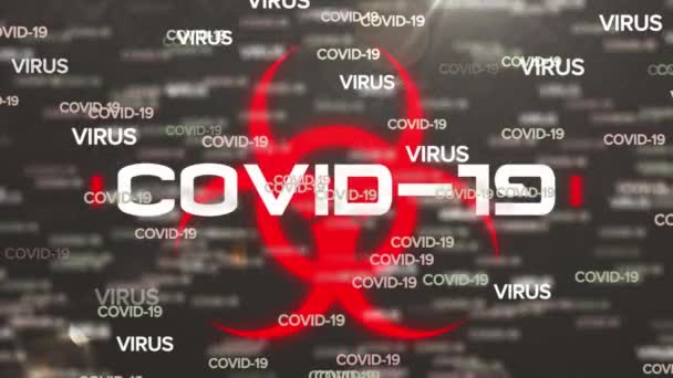 Animation Texte Covid Symbole Danger Biologique Sur Fond Gris Global — Video