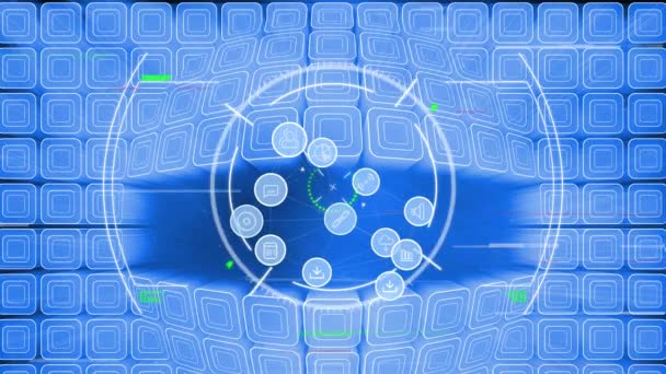 Анімація Глобусу Мережею Єднань Синіх Екранах Глобальний Цифровий Інтерфейс Технології — стокове відео