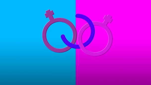 Animatie Van Gekoppelde Mannelijke Twee Vrouwelijke Gendersymbolen Roze Blauw Genderidentiteit — Stockvideo