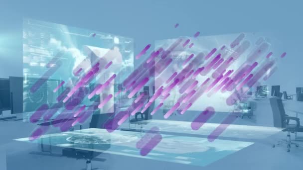 Анимация Обработки Данных Пустому Офису Глобальный Бизнес Цифровой Интерфейс Технологии — стоковое видео