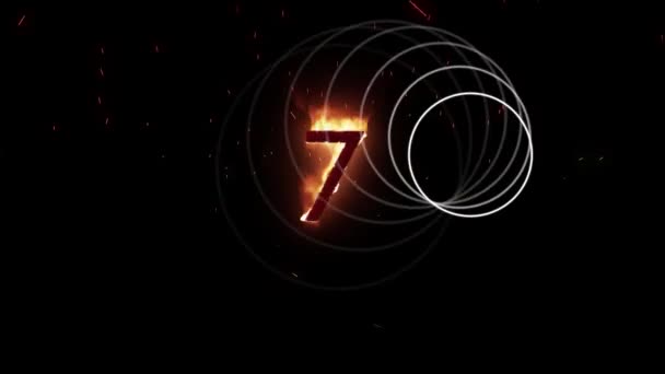 Animation Number Fire White Circles Spinning Black Background Global Digital — Stock Video