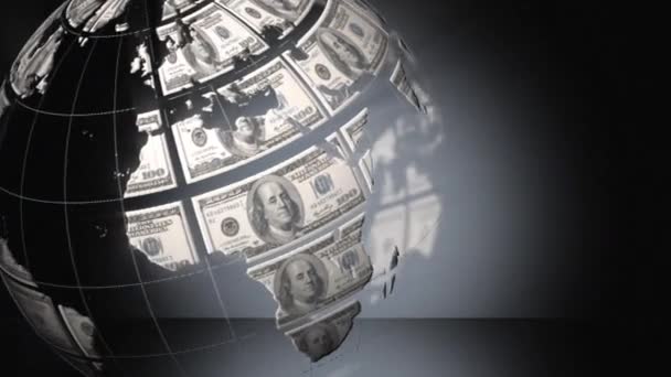 Animazione Icone Digitali Globo Formate Con Banconote Dollari Americani Sfondo — Video Stock