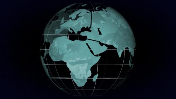 Animation Jordklotet Snurrar Över Nätverk Anslutningar Svart Bakgrund Global Verksamhet — Stockvideo