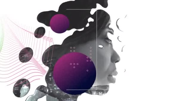 Анімація Глобусів Мережею Язків Над Обличчям Жінки Глобальний Цифровий Інтерфейс — стокове відео