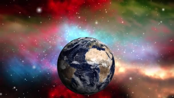 Animation Globe Sur Des Nuages Colorés Vibrants Concept Galaxie Espace — Video