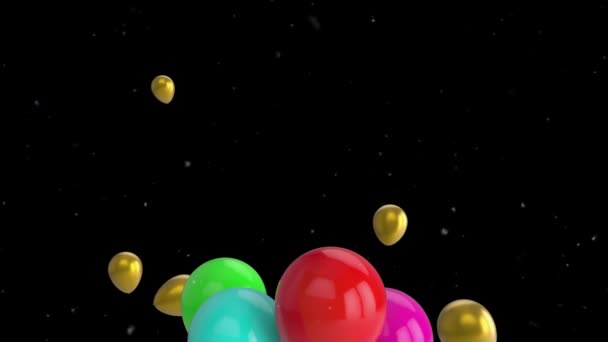 Animatie Van Zwevende Gouden Ballonnen Die Opstijgen Zwarte Achtergrond Positieve — Stockvideo