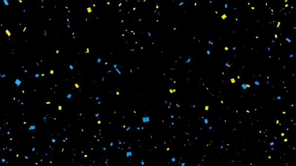 Animazione Coriandoli Gialli Blu Che Cadono Fondo Nero Celebrazione Concetto — Video Stock