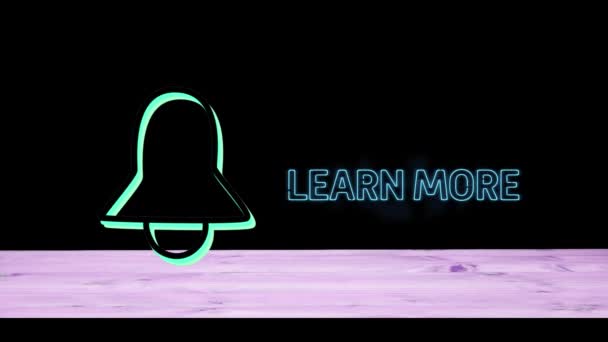 Анимация Мигающего Колокола Иконы Узнать Больше Текста Глобальные Социальные Медиа — стоковое видео