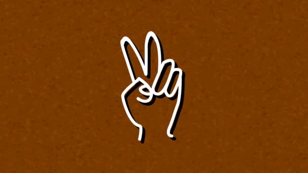 Animation Der Hand Eines Neonfarbenen Friedenszeichens Auf Braunem Hintergrund Social — Stockvideo