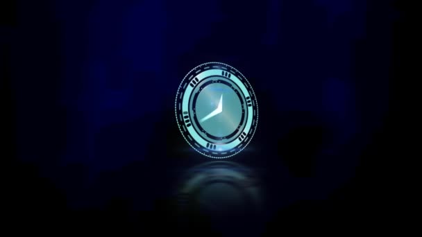 Animation Clock Moving Fast Blue Background Global Technology Connections Concept — Stock Video