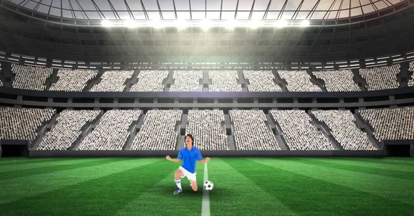 Composición Jugador Fútbol Masculino Con Balón Estadio Fútbol Concepto Deporte —  Fotos de Stock