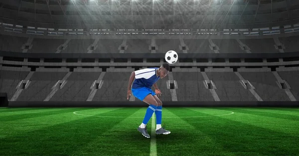 Composition Joueur Football Masculin Tenant Football Stade Concept Sport Compétition — Photo