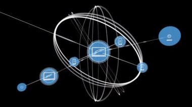 Dönen daireler üzerinden bağlantı ağının animasyonu. küresel dijital arayüz, teknoloji ve ağ konsepti dijital olarak oluşturulmuş video.