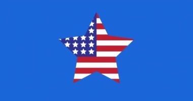Mavi daire ve beyaz arka planda Amerikan bayrağının animasyonu. Vatanseverlik, bağımsızlık ve kutlama konsepti dijital olarak oluşturulmuş video.