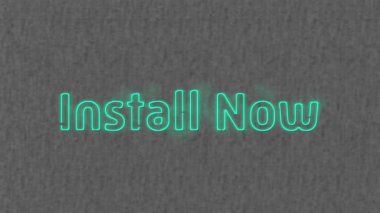 Mavi neon metnin animasyonu, şimdi yükleyin, gri arkaplanda. Sosyal medya ve küresel iletişim arayüzü teknolojisi kavramı dijital olarak oluşturulmuş video.