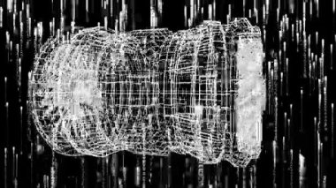 Beyaz ışık izlerinin animasyonu ve siyah zemin üzerine çizilen 3 boyutlu motor. küresel dijital arayüz, teknoloji ve ağ konsepti dijital olarak oluşturulmuş video.