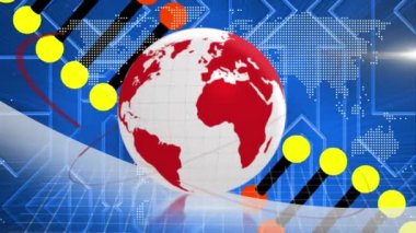 Animation of globe and dna strand spinning over world map. global science digital interface, technology and networking concept digitally generated video.