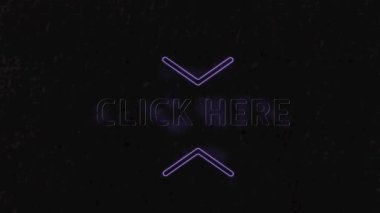 Mor neon metnin animasyonu, siyah arkaplanda buraya tıklayın. Sosyal medya ve küresel iletişim arayüzü teknolojisi kavramı dijital olarak oluşturulmuş video.