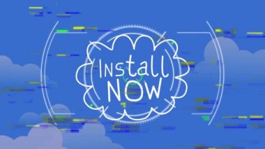 Mavi arkaplan üzerinde skop taraması üzerine kurulu metin animasyonu. küresel dijital arayüz, teknoloji ve ağ konsepti dijital olarak oluşturulmuş video.