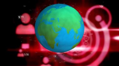 Simgeli ve bağlantı ağlı dünyanın animasyonu. küresel dijital arayüz, teknoloji ve ağ konsepti dijital olarak oluşturulmuş video.