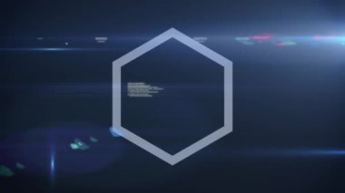 Altıgenlerin dönmesi ve mavi arka planda veri işleme animasyonu. küresel dijital arayüz, teknoloji ve ağ konsepti dijital olarak oluşturulmuş video.