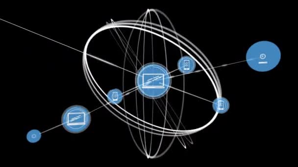 Animación Red Conexiones Sobre Círculos Girando Interfaz Digital Global Tecnología — Vídeos de Stock
