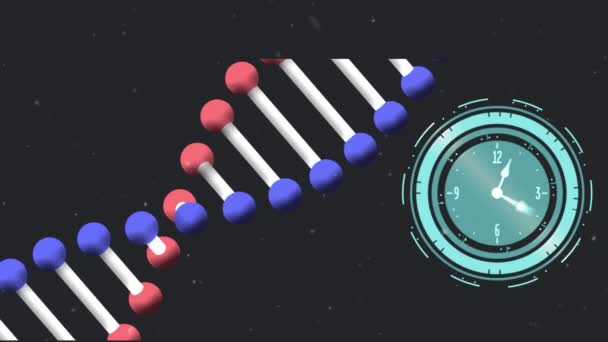 Animation Konfetti Med Dna Sträng Och Klocka Svart Bakgrund Fest — Stockvideo