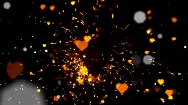 Animação Queda Confete Corações Cor Laranja Fundo Preto Dia Dos — Vídeo de Stock