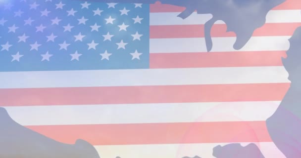 Κινούμενα Σχέδια Της Αμερικανικής Σημαίας Και Χάρτης Πάνω Από Τον — Αρχείο Βίντεο