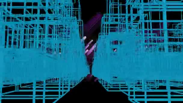 Animation Blue Cityscape Purple Light Trails Black Background Global Digital — Stok video