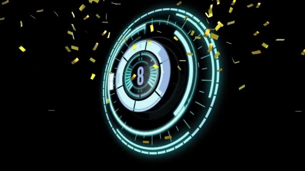 Анімація Комбінованого Безпечного Замикання Золотим Конфетті Падає Чорний Фон Позитивні — стокове відео