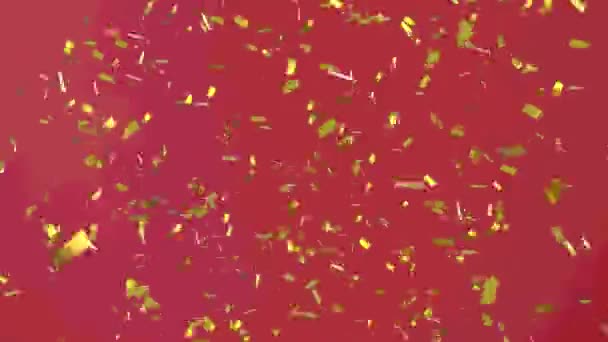 Animazione Coriandoli Oro Che Cadono Sfondo Rosso Celebrazione Concetto Festa — Video Stock