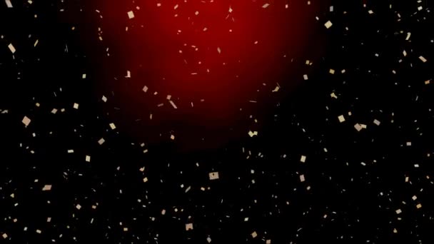 Animation Confettis Dorés Tombant Sur Fond Noir Rouge Célébration Concept — Video