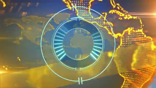 Animace Skenování Dalekohledu Celém Světě Točícím Pozadí Globální Digitální Rozhraní — Stock video