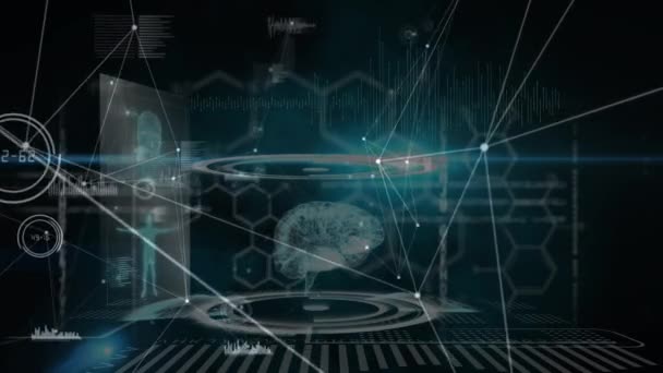 Animação Rede Conexões Sobre Cérebro Humano Processamento Dados Médicos Tela — Vídeo de Stock