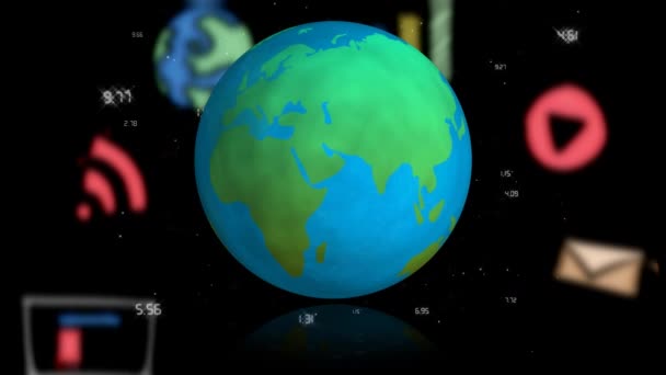 Animation Globe Avec Des Icônes Numériques Flottant Interface Numérique Mondiale — Video