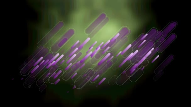 Анимирование Множества Фиолетовых Световых Дорожек Движущихся Зеленом Фоне Шаблон Цвет — стоковое видео