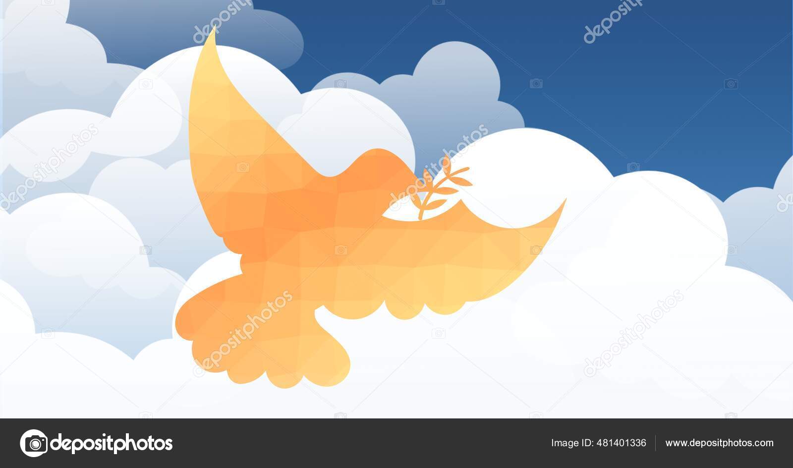 Composición Pájaro Naranja Volando Contra Nubes Sobre Fondo Azul Animal  Ilustración de stock #481401336 de ©vectorfusionart, image size:1600x944