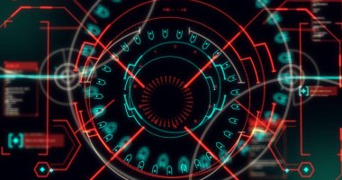 Koyu yeşil arkaplandaki tarama ve veri işleme görüntüsü. dijital arayüz küresel bağlantı ve dijital olarak oluşturulan iletişim konsepti.