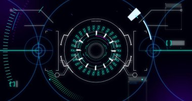 Siyah arkaplanda tarama ve veri işleme görüntüsü. dijital arayüz küresel bağlantı ve dijital olarak oluşturulan iletişim konsepti.