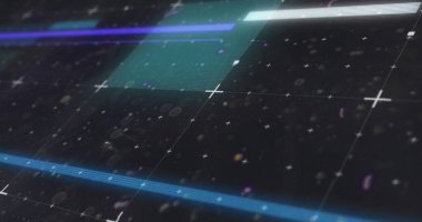 Izgara arka planında parlayan mavi karelerin ve yanıp sönen çizgilerin görüntüsü. dijital arayüz bağlantısı ve dijital olarak oluşturulan iletişim konsepti.